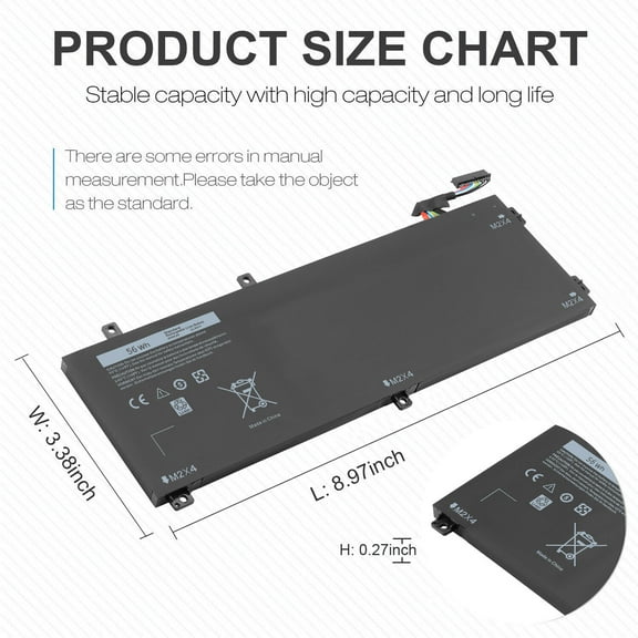 3-Cells 11.4V 56Wh For Dell H5H20 Laptop Battery XPS 15 9550 9560 9570 7590