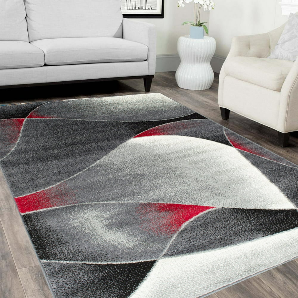 Handcraft RugsRed/White/Black Faded, Distressed Area Rug Swirls Sync