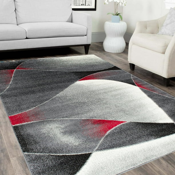 Red/White/Black -Faded, Distressed Area Rug Swirls Sync Pattern Area ...