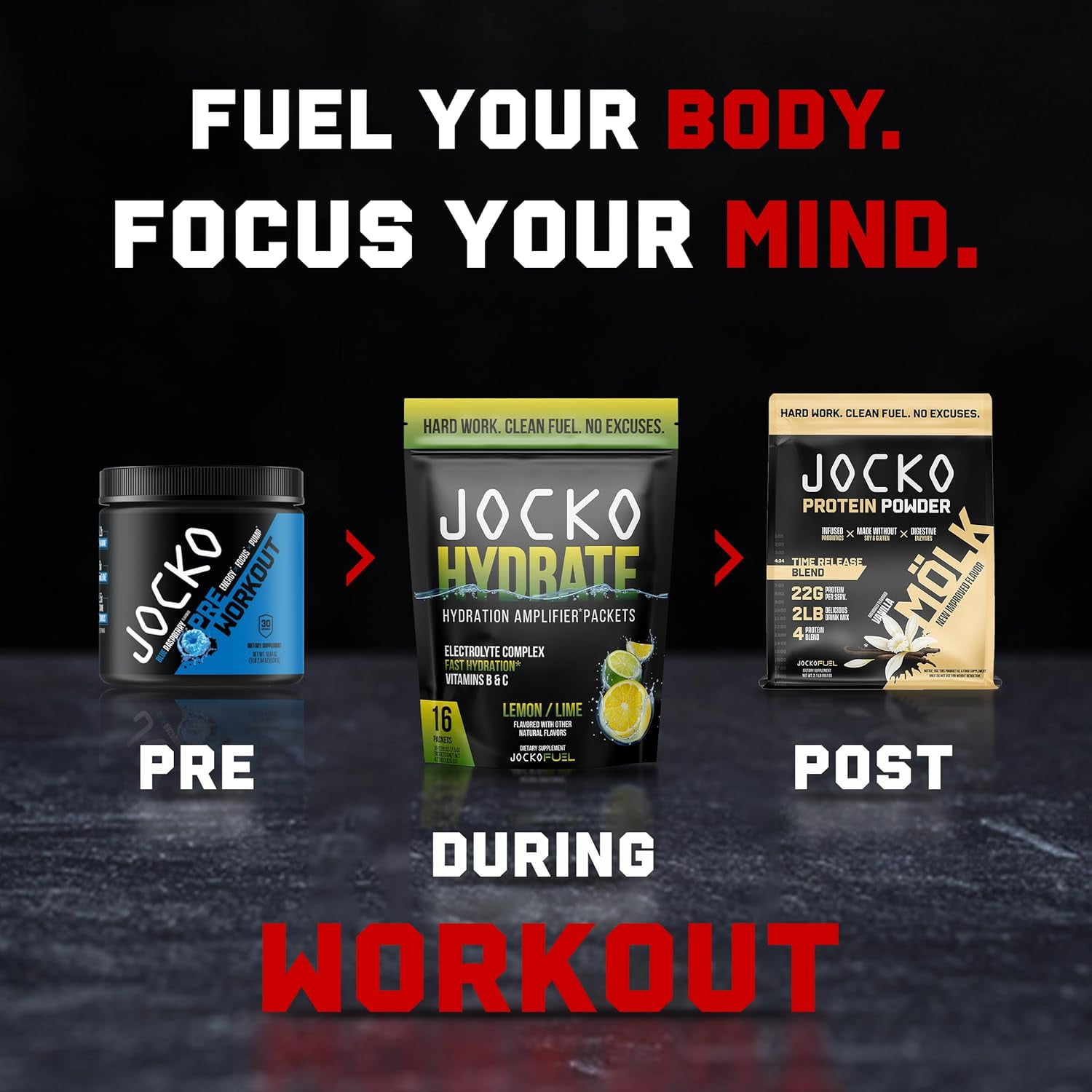 Jocko Fuel Hydrate Powder Packets, with Electrolyte Complex, Lemon Lime Flavor, 16 Count