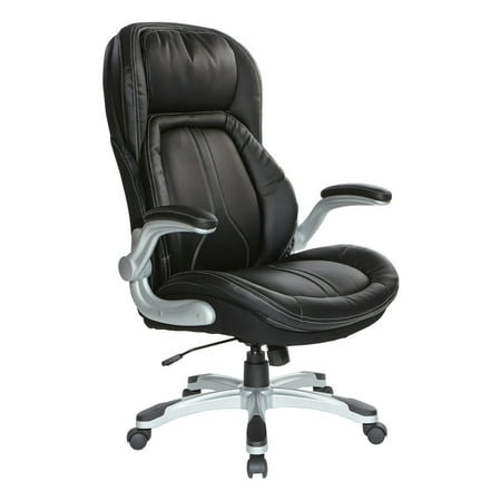 UPC: 0090234501923 | Office Star Products Black Bonded Leather Executive Chair with Padded Flip Arms and Silver Base