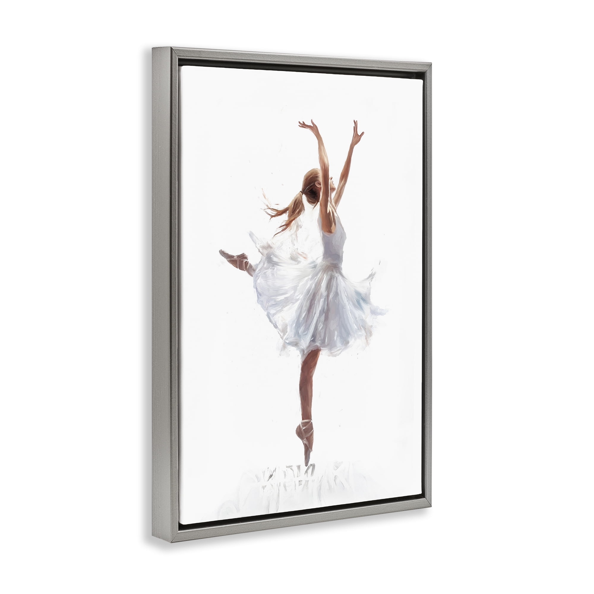 Stupell Industries Graceful Ballerina in White Novelty Painting Gray Floater Framed Art Print Wall Art, 17 x 25