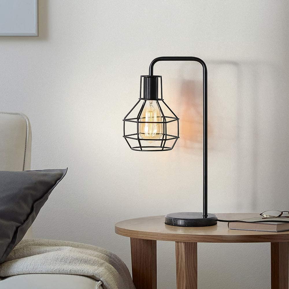 Black Modern Nightstand Lamp, Bedside Desk Lamp with Marble Base