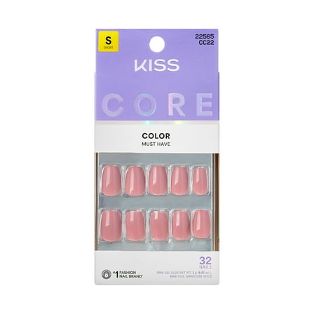 KISS CORE Color Press On Nails, ‘Felicity’, Pink, Short Squoval, 32 Count