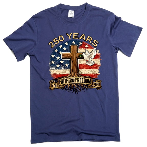 Men's 4th of July 250 Years Birthday Faith and Freedom Patriotic T-shirt USA Tee