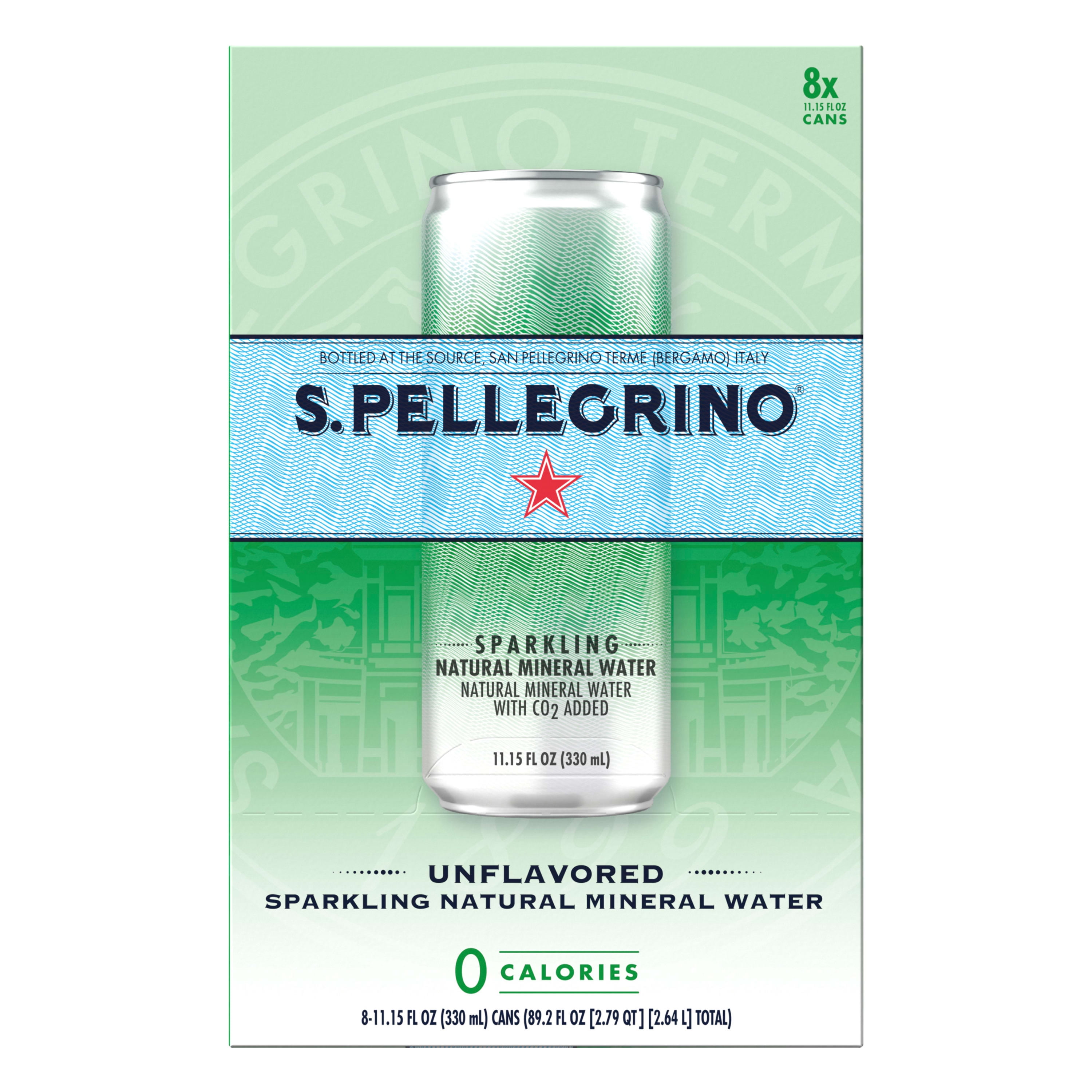 S.Pellegrino Sparkling Natural Unflavored Mineral Water, 89.2 fl oz, 8 Pack Cans