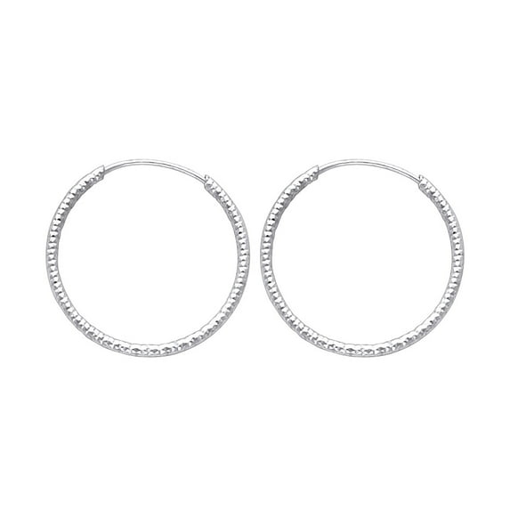 FB Jewels 14K White Gold 1mm Beaded Diamond-Cut Endless Hoop Womens Earrings 18MM X 18MM