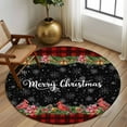 thumbnail image 2 of Round Rugs 7 Ft, Red Plaid Christmas Non Slip Area Rugs for Kitchen Bedroom Entryway, Xmas Snowflake Botanical Poinsettia Washable Carpet Runner Rug Floor Mats for Bedroom Home Decor, 2 of 9