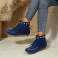 thumbnail image 2 of Dasayo Low Heel Womens Boots Blue Ankle Western Round Toe Faux Leather Cowgirl Fringe Boots Shoes for Women 42, 2 of 9