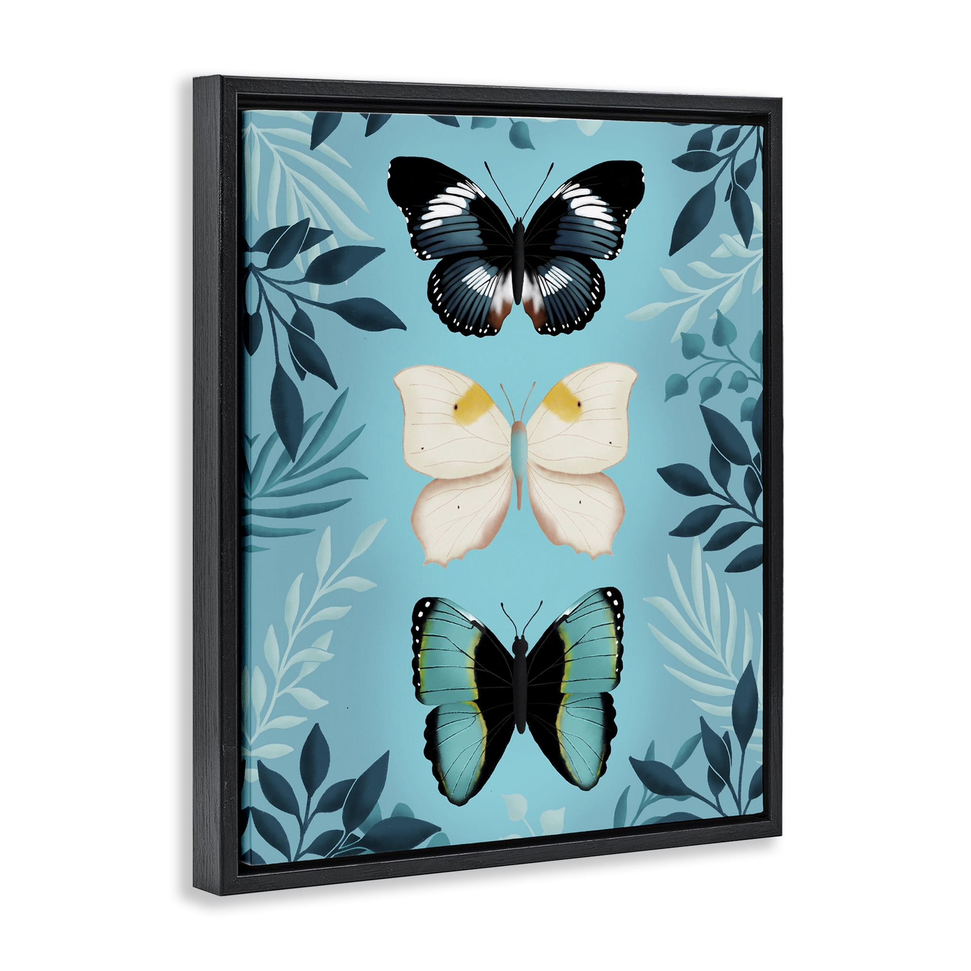 Stupell Industries Three Exotic Blue Butterflies Black Framed Floater Canvas Wall Art, design by Metka Hiti