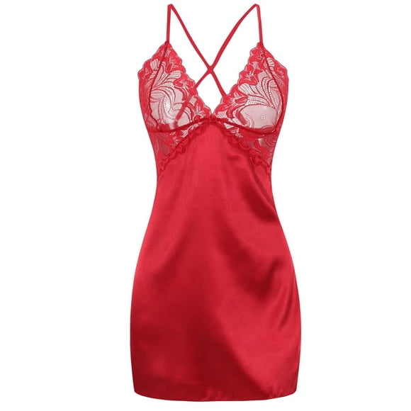 YSTIANN Nuisette Aguichant en Dentelle pour Femmes - Robe de Nuit Col en V avec Bretelles Délicates, Lingerie Transparente pour Occasions Spéciales WJ94-2955