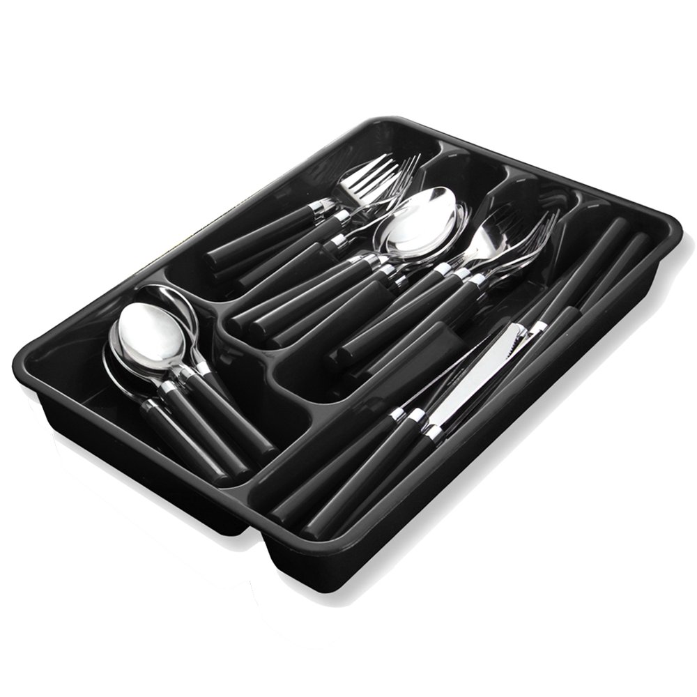 Moxinox Black 48 Piece camping Silverware set with Organizer, plastic