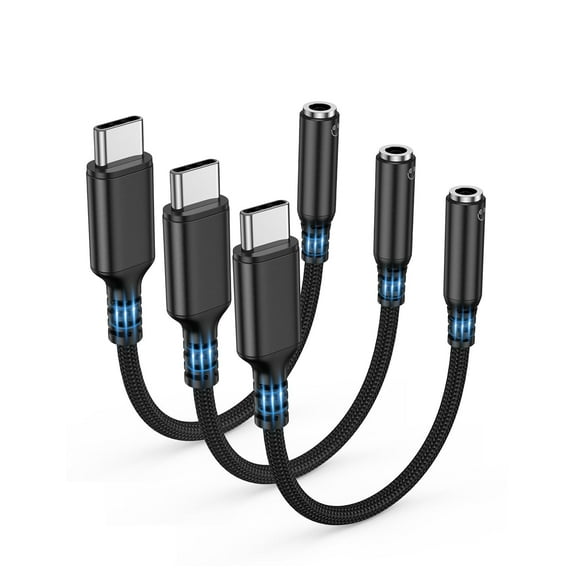 USB Type C to 3.5mm Female Headphone Jack Adapter, (3-Pack) USB C to Aux Audio Dongle Adapter Compatible with iPhone 16 Pro Max/15 Pro/15, Samsung Galaxy S25/S24/S23 Ultra, iPad Pro-Black