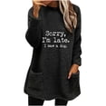thumbnail image 3 of lcziwo Womens Sherpa Pullover Fuzzy Fleece Sweatshirts Oversized Letter Graphic Crewneck Tunic Sweatshirt Loose Comfy Loungewear Tops with Pockets Lightning Sales of The Day Black 3XL, 3 of 5