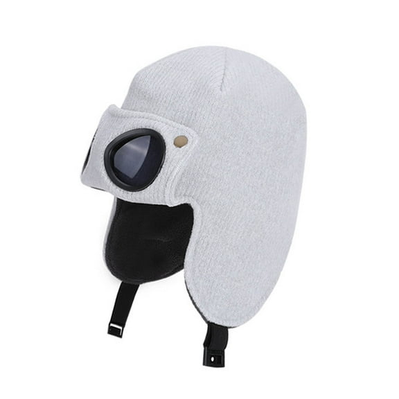 SuTry Kids Winter Trapper Hat with Goggles Plush Fleece-Lined Ear Protection Thermal Comfortable Fall Cold Weather Caps(Gray,6-13 Years)