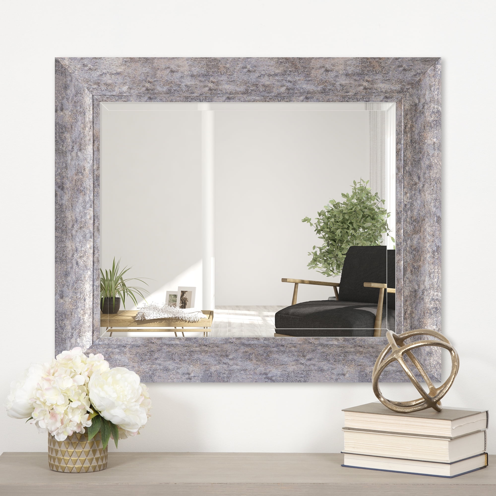 Distressed Silver Scoop Framed Beveled Wall Accent Mirror 21'x25' by Gallery Solutions