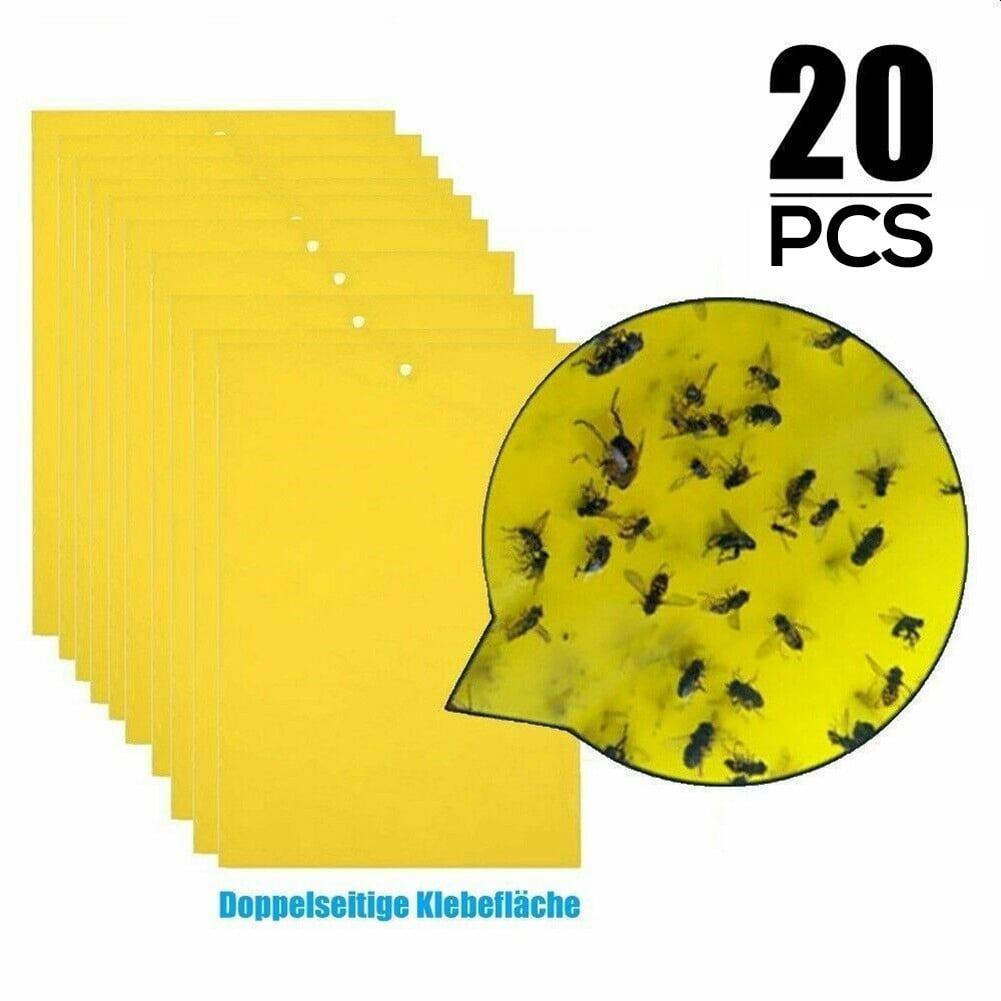 20Pcs Sticky Fly Trap Paper Yellow Traps Fruit Flies Insect Glue Catcher Stick 