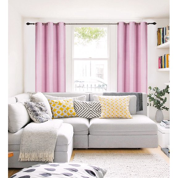 NOA Blackout Thick Short Window Curtain Treatment Drapes Grommets Full Light Sun Blocking Light Pink Color , 63" Length 2 Panels For Kitchen Home Décor