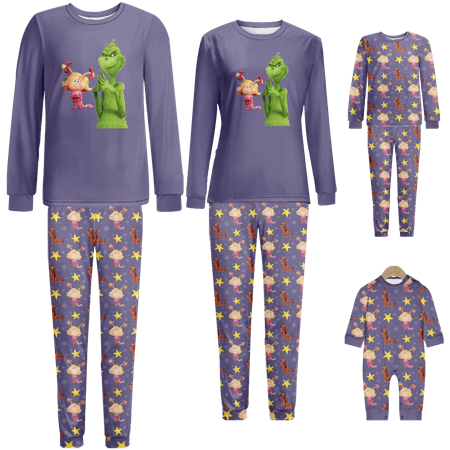 

FUNIER Family Christmas Pajamas Christmas Grinch Print Baby-Kids-Adult-Pet Size 2-Piece Top and Pants Bodysuits Pajamas Set