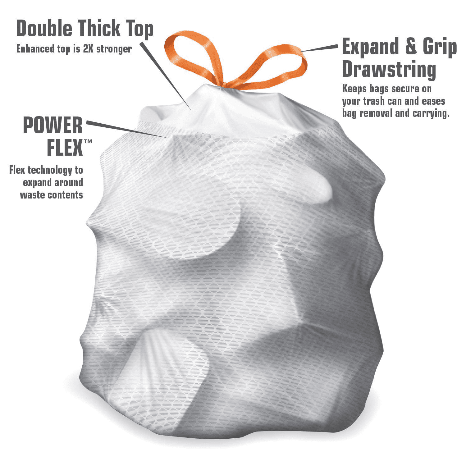 13-Gallon Tall Kitchen Trash Bags, Drawstring Closure, Heavy Duty Strong, Tear & Leak Resistant, 200 Count