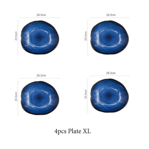 Kinglang Nordic Ceramic Household Pottery Irregular Salad Platter Klin Glaze Dinner Plate-Set of 4