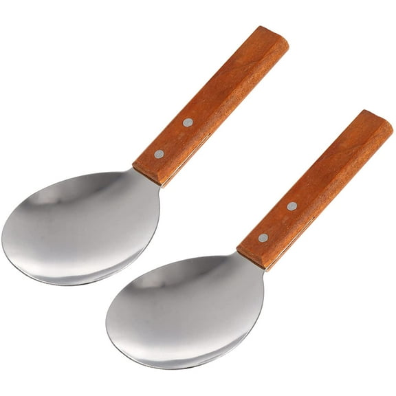 2Pcs Japanese Rice Spatula Versatile Non Stick Serving Spoon with Wood Handle Tofu Scoop Spoon for Home Kitchen Large