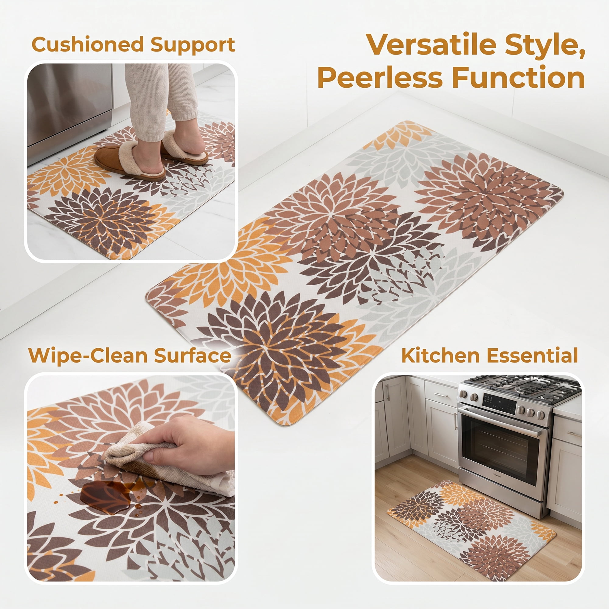 Unique Bargains Ergonomic Kitchen Mats Orange 30" x 17"