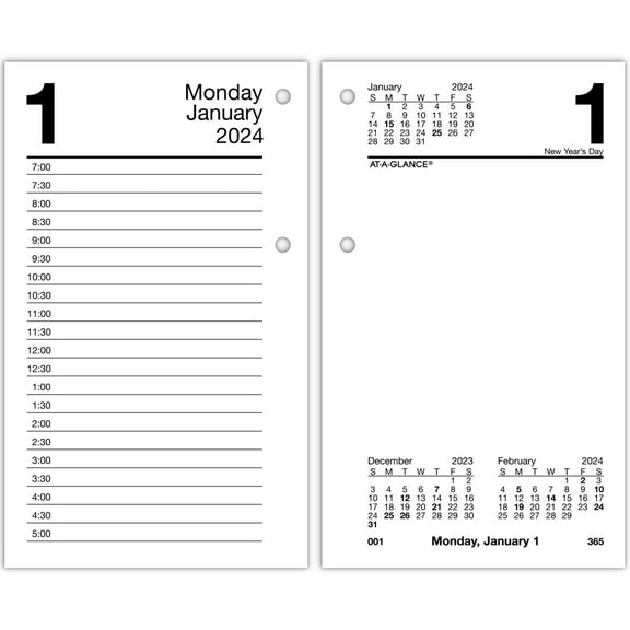 2024 AT-A-GLANCE® Daily Loose-Leaf Desk Calendar Refill With Monthly Tabs, 3-1/2" x 6", January To December 2024, E717T50