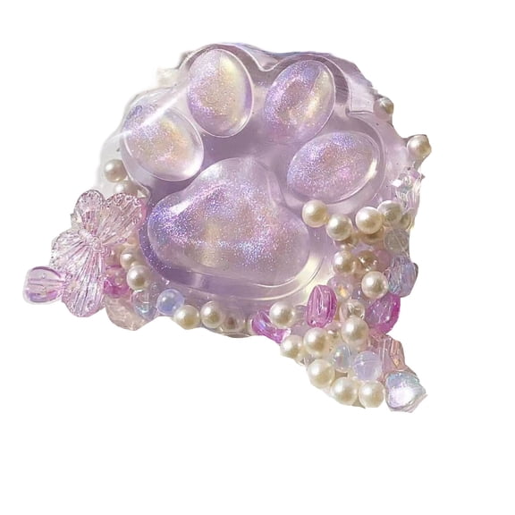 Cat Paw Squishy Toys,Stress Relief Toys,Cute Pink Cat Paw Resin Mold Jewelry Making Kit with Pearl Beads and Butterfly Charm for DIY Crafts