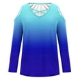 thumbnail image 4 of Black and Friday Clothing Sales Idoravan Long Sleeve Shirts for Women Winter Women's Printed Off Shoulder Fashion Long Sleeve Top Blue S, 4 of 4