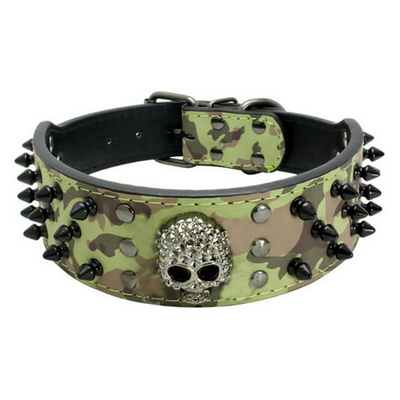 LSLJS Spiked Dog Collar, Durable Pu Leather Studded Dog Collar with Leash, Halloween Black Skull Pet Collar Dog Chain Large and Medium Dog Collar