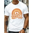 thumbnail image 1 of Camiseta Groovy Dad para hombre con símbolo de la paz arcoíris, cuello redondo informal, manga corta, tejido de punto de poliéster, ligeramente elástica, estampado geométrico, corte regular, ligera, p, 1 of 6