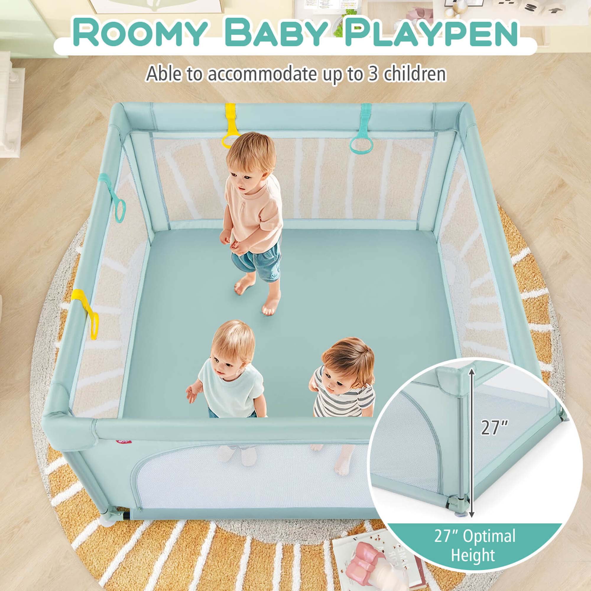 Honeyjoy Baby Playpen Infant Large Safety Play Center Yard with 50 Ocean Balls Light Blue