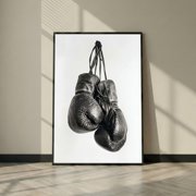 Vintage Boxing Gloves Poster, Black and White Sports Photography Art, Man Cave Decor, Home Gym Print, Gift for Boxer, Poster Only