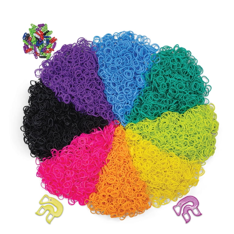 Rainbow Loom Neon Jumbo Bucket with 8,000 Rubber Bands, 2 Happy