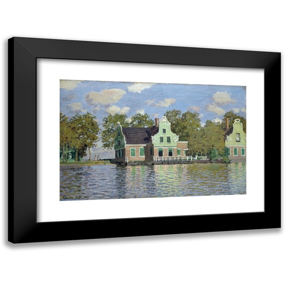Claude Monet 14x11 Black Modern Framed Museum Art Print Titled - Houses by the Bank of the River Zaan (1871)