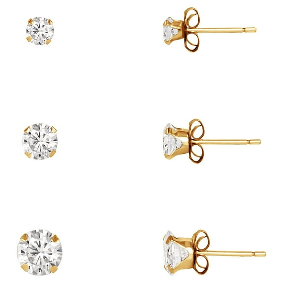 Brilliance Fine-Women's 10kt Yellow Gold CZ Clear Diamond Stud Earrings Set