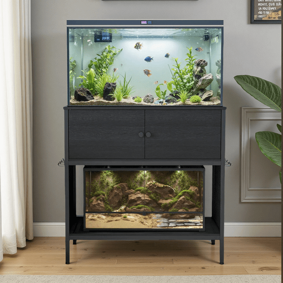 Naipo 40-50 Gallon Fish Tank Stand with Cabinet, 38" Heavy Duty Reptile Tank Stand, Turtle Tank Stand, Capacity 700 lbs, Adjustable Table Feet, Black