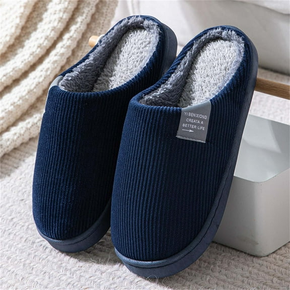 Taotanxi Women Men Plush Soft Slippers Winter Warm Slip On House Shoes Anti-Skid Indoor Outdoor,Navy