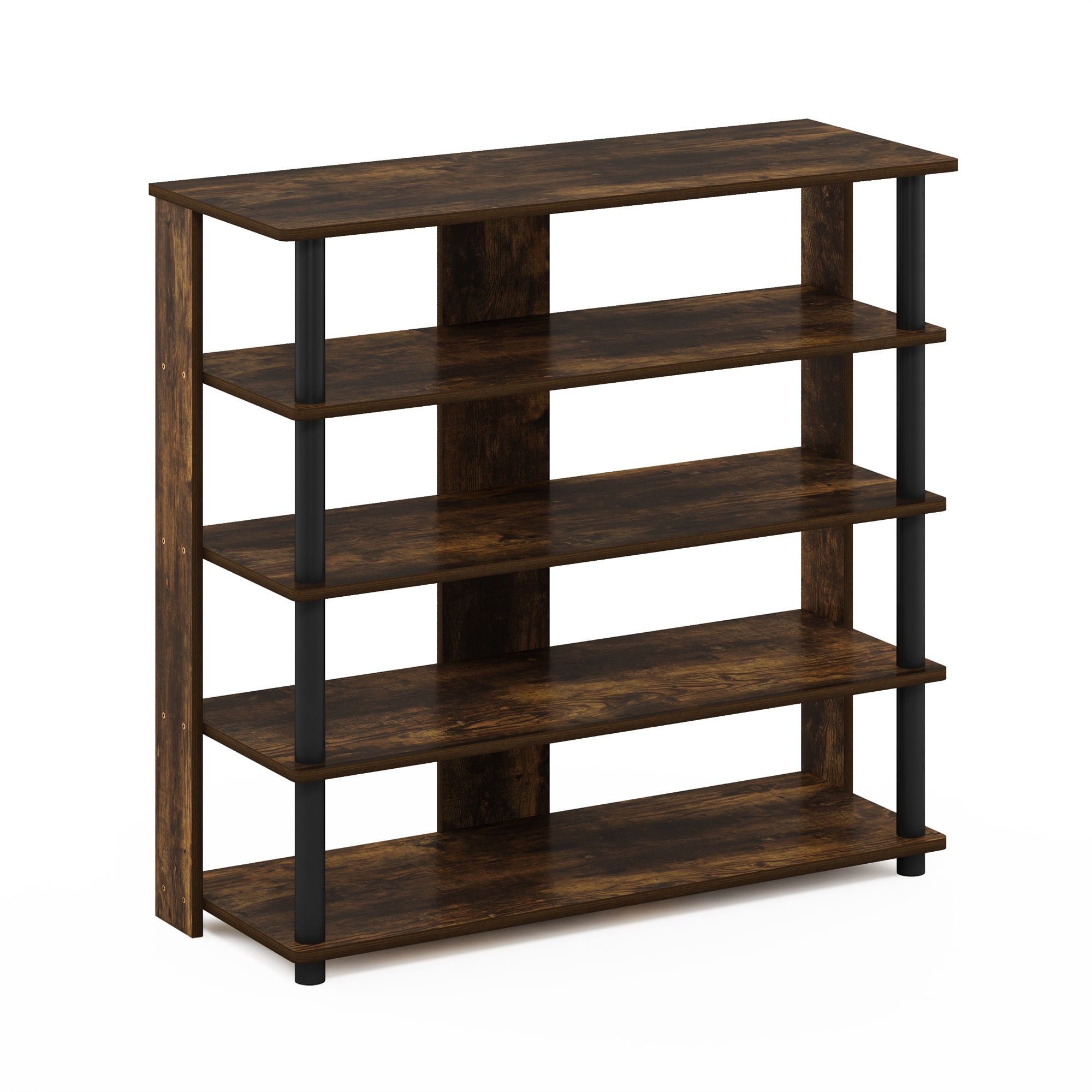 Furinno 5-Tier Turn-N-Tube Shoe Rack, Wood and Plastic, Amber Pine and Black