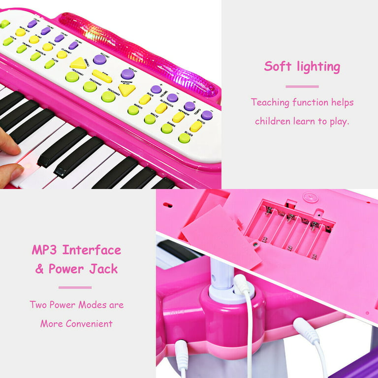 Costway piano numérique 37 touches pour enfants avec tabouret & microphone,  piano electronique portable avec mode d'enseignement led & mp3, piano  enfants 3 ans, charge 50kg(37 touches, noir) - Conforama