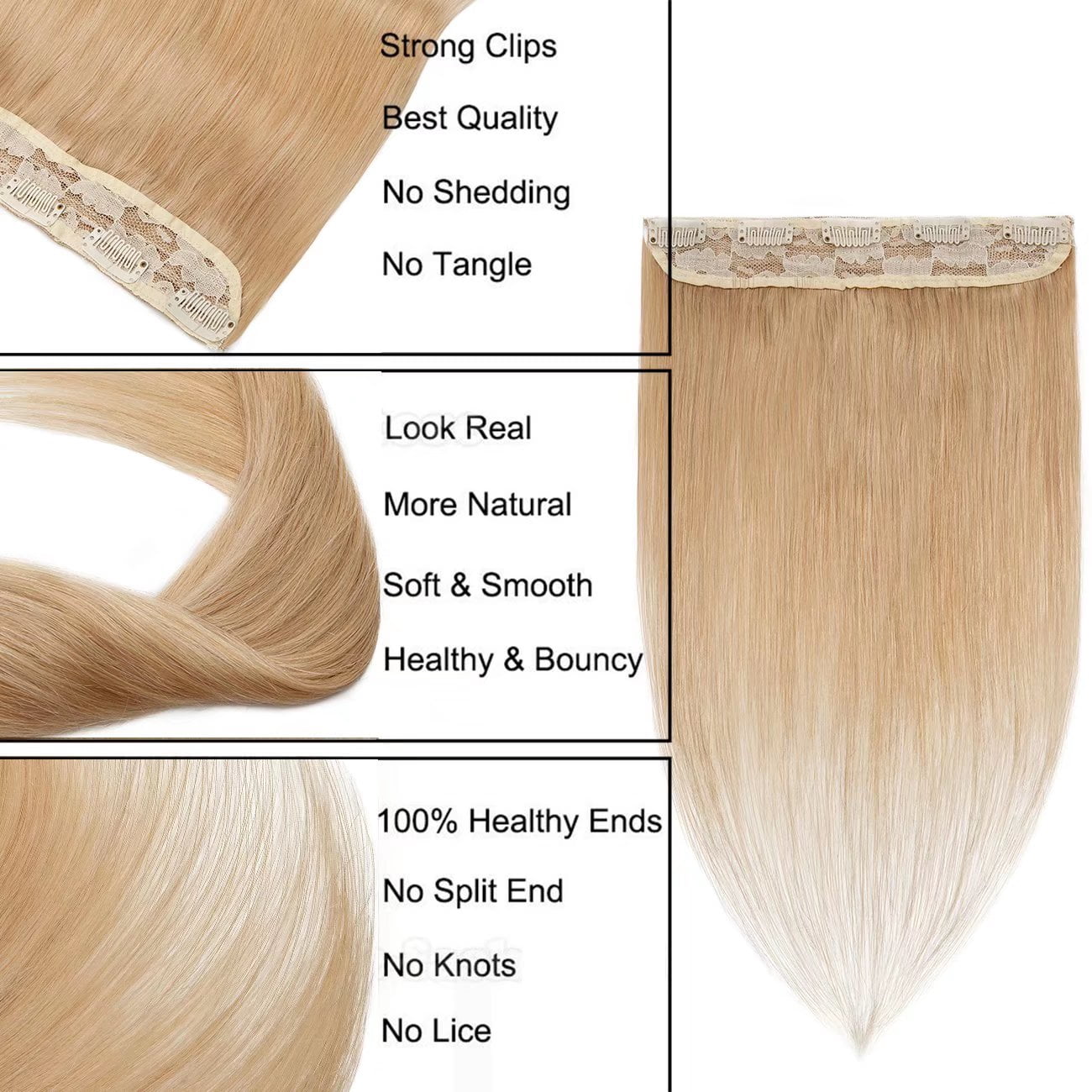 SEGO Blonde Clip in Human Hair Extensions Balayage One Piece Soft Straight 3/4 Full Head Hair Pieces for Women