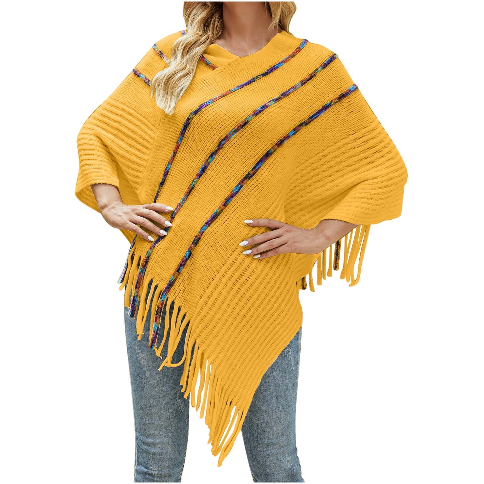 Tassel Hem Sweater for Women Cape Cloak Long Cardigan Knitwer Pullover