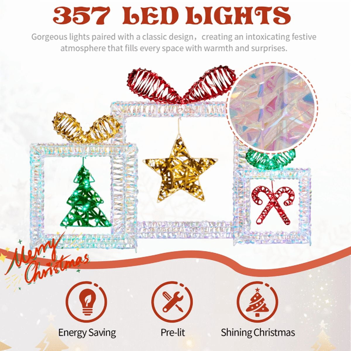 3-Pack Lighted Christmas Gift Box Decorations, 357 White LEDs, Weather-Resistant, Collapsible for Indoor Outdoor Use