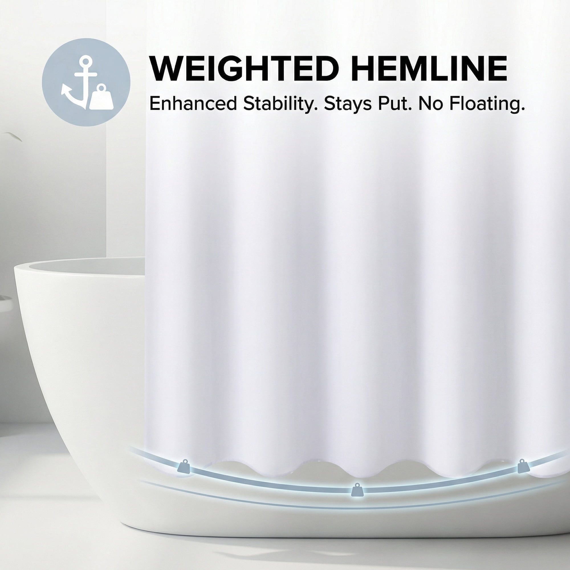 Unique Bargains Solid Color Linen-Like Shower Curtain Machine Washable White 71"W x 71"L