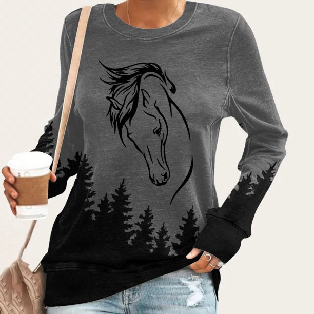 Ichuanyi liquidación de la moda para mujeres de la moda impresa manga de mangas largas blusa redonda de cuello redondo sudadera sudadera sudadera con capucha ICHUANYI WER202308211934
