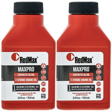 2.6oz Bottles of Red Max Synthetic 2 Stroke Oil w/ Fuel Stabilizer 50:1 2PK