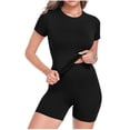 thumbnail image 2 of Cagogo Women's 2 Piece Shorts Set Casual Summer Workout Yoga Outfits Loose Short Sleeve Crew Neck Tops Comfy Bike Shorts Matching Lounge Sets Tracksuits Clothes, Black XL, 2 of 5