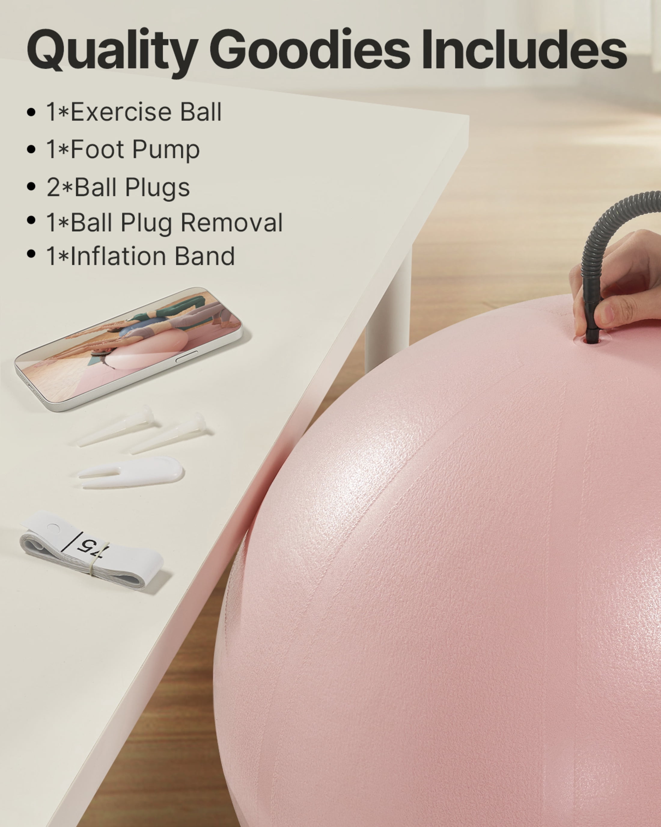 YOTTOY Anti-Burst Exercise Ball, 55 cm — Pink, Extra Thick for Yoga & Physical Therapy