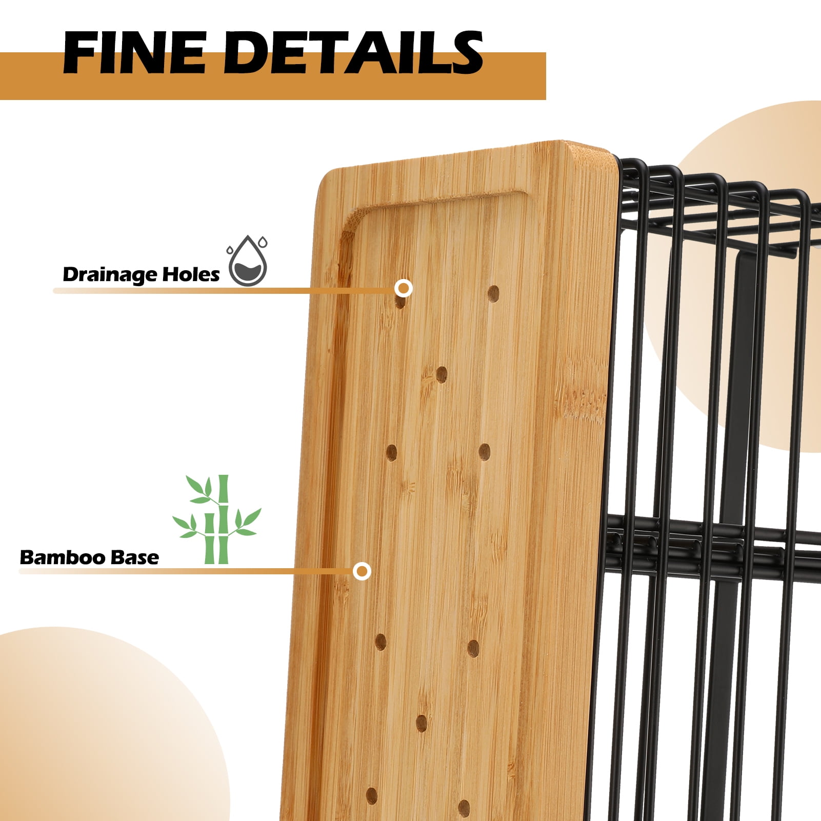 Bocaoying Utensil Holder for Kitchen Counter, Extra Large Kitchen Utensil Holder with 4 Compartments, Matte Black Metal Cooking Utensil Organizer with Wooden Base for Kitchen Countertop